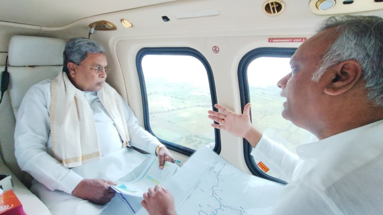 CM Siddaramaiah conducts aerial survey of flood-hit Bhima River region