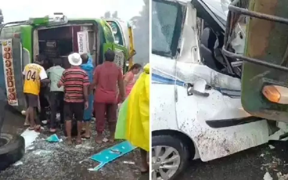 Speeding bus hits car in Shivamogga: Car driver killed on spot, passengers in bus injured