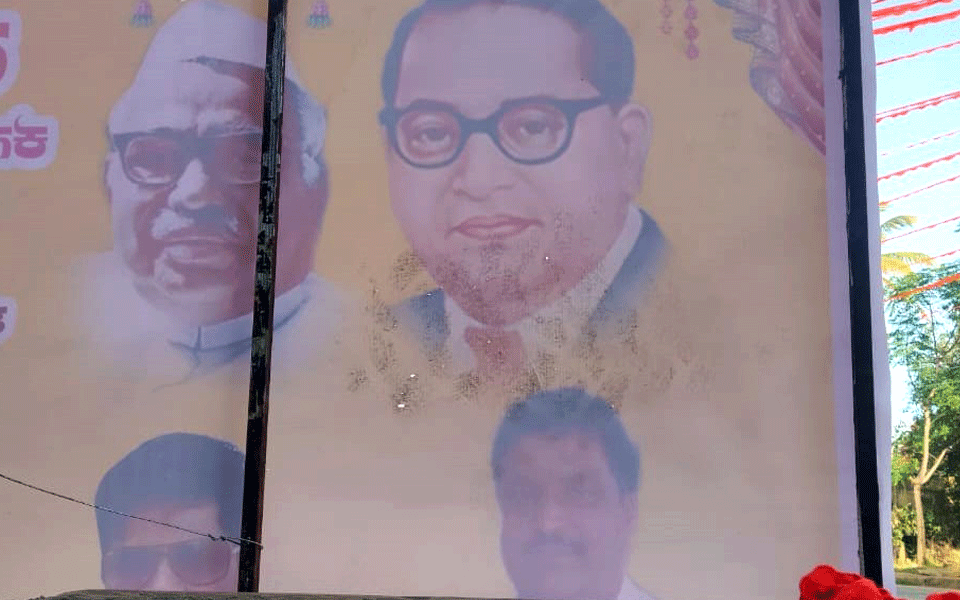 Footwear marks on Ambedkar’s photo on Chikkamagaluru banner: Dalits protest