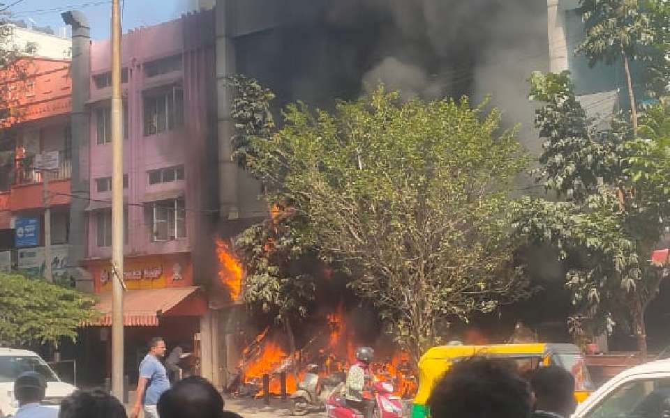 10 electric vehicles gutted in fire at showroom in Bengaluru