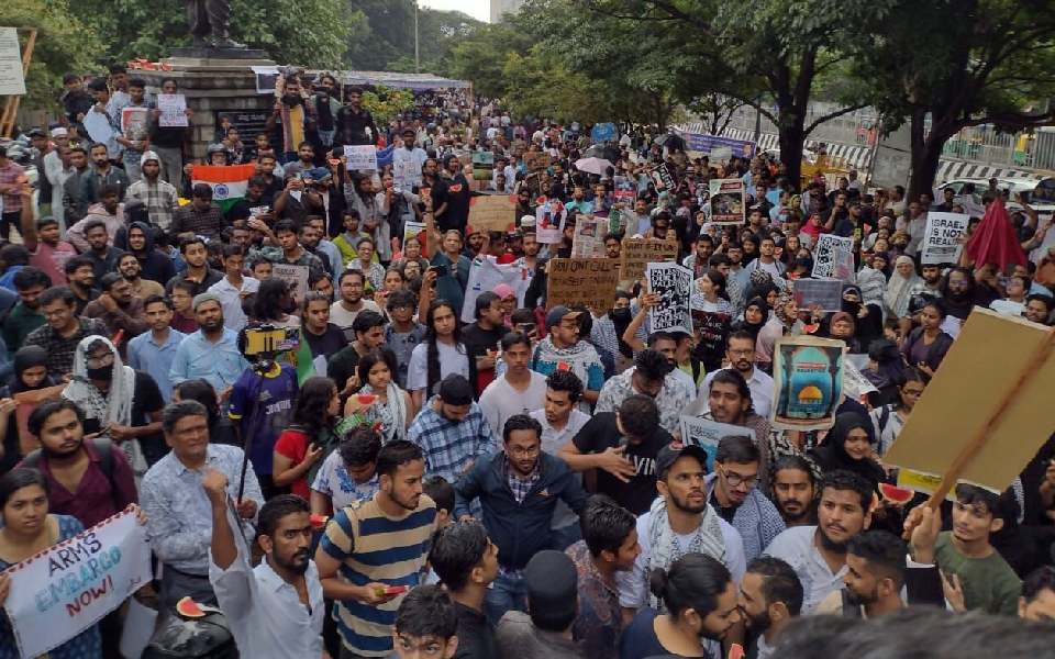 Hundreds protest in Bengaluru against Israel's actions in Palestine amid flag hoisting restrictions