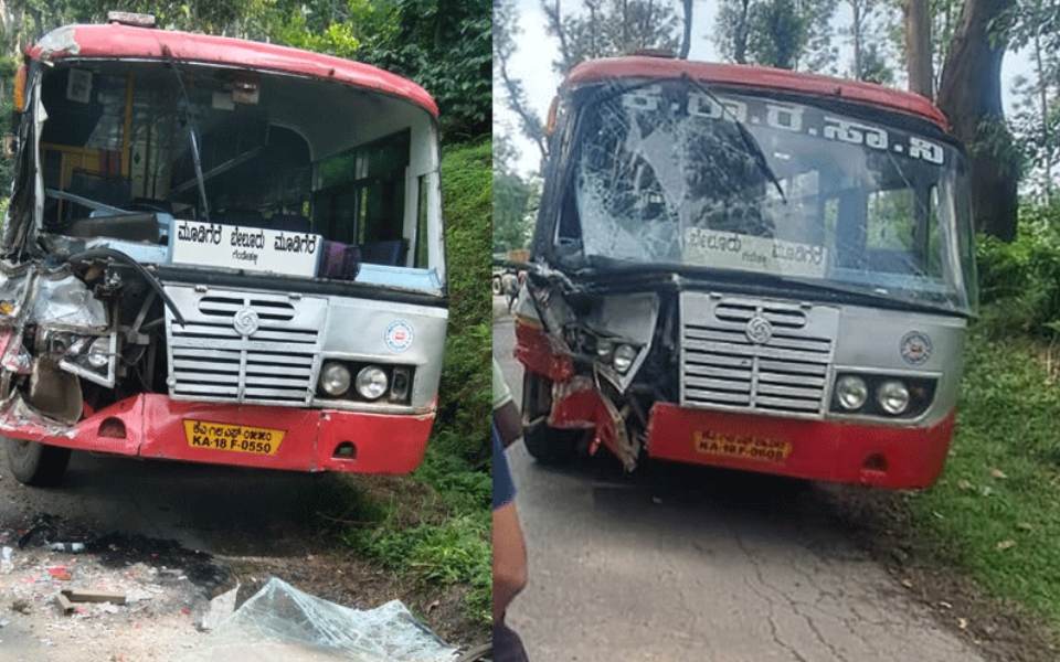 Head-on collision between 2 KSRTC buses near Mudigere; 20 passengers injured