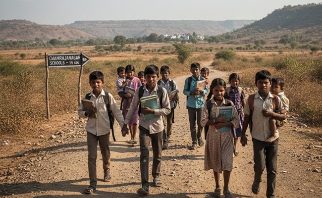 Students in Chamrajanagar walk 14 KM everyday to schools as village lacks bus connectivity