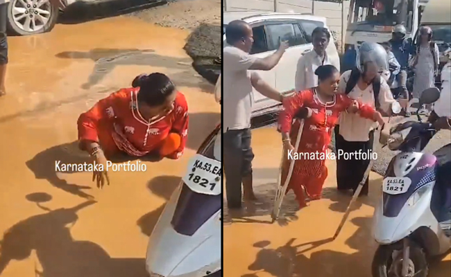 B’luru video shows physically challenged woman struggling on waterlogged street