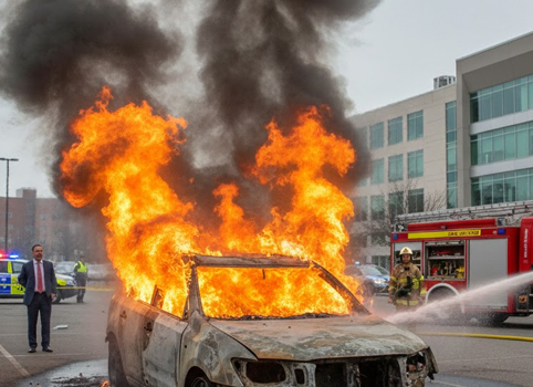 Vehicle catches fire during AAI building inauguration near Bengaluru