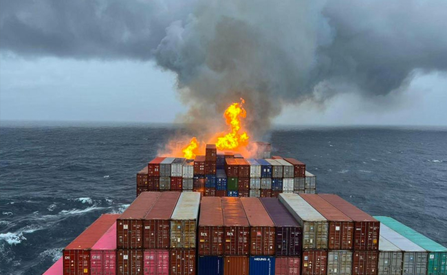 12 hours on, efforts underway to douse fire on cargo ship off Karwar coast