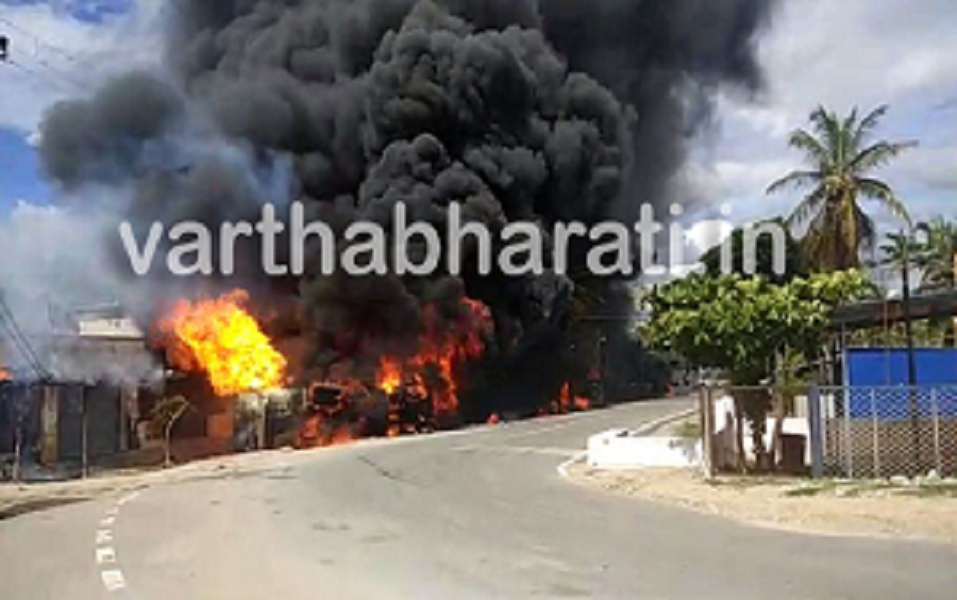 Kadur: Diesel Tanker bursts into flames; One person burns alive