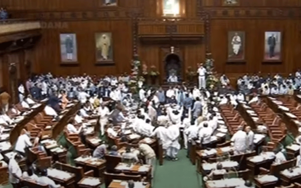 Karnataka Congress continues agitation inside Vidhana Soudha demanding minister's dismissal