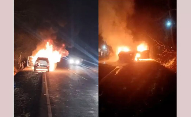 SDPI State President’s car catches fire while traveling in Kushalnagar; no fatality reported