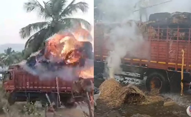 Fodder on tractor gutted after coming in contact with live wire in Hanur