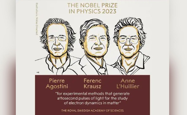 3 scientists win Nobel Prize in physics for looking at electrons in atoms during split seconds