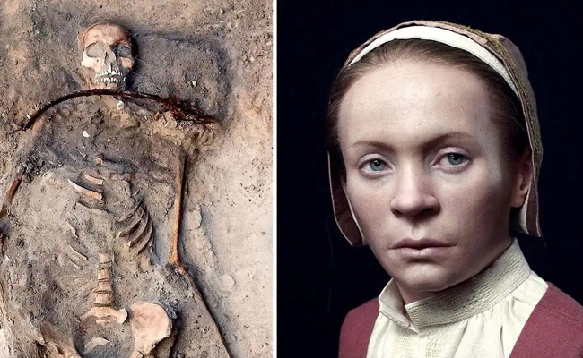 Scientists reconstruct face of 400-year-old ‘vampire’ buried with sickle across her neck in Poland