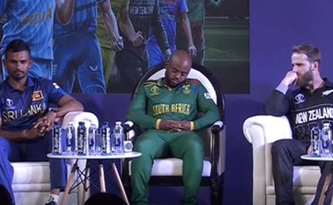 South Africa captain Temba Bavuma takes nap during ICC Cricket WC 2023  captains day