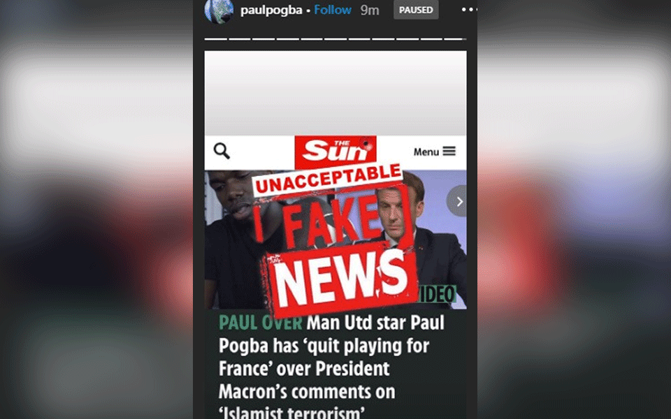 Pogba rubbishes reports of him quitting France football over Macron's "Islamist Terrorism" remark