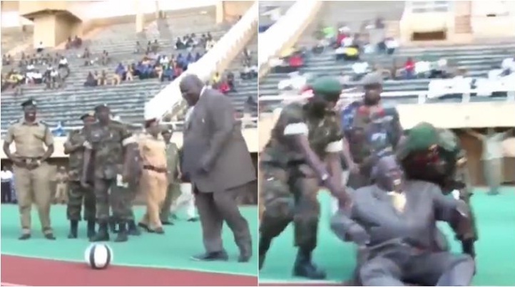 Uganda’s deputy prime minister tumbles while kicking football, video gets viral   