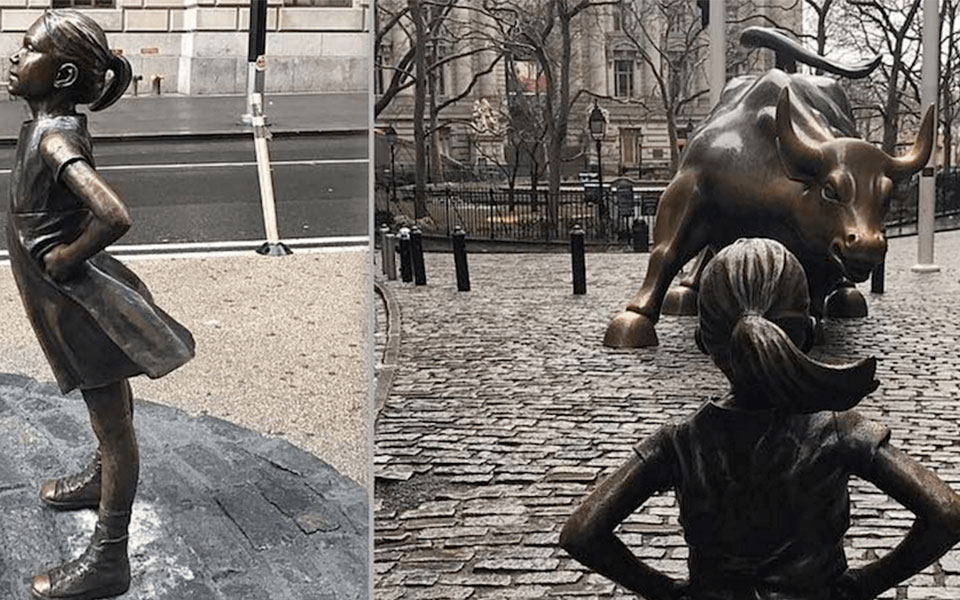 Fearless Girl defying Wall Steet's Charging Bull to move