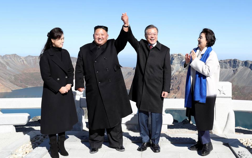 Moon, Kim take historic trip to sacred North Korean mountain