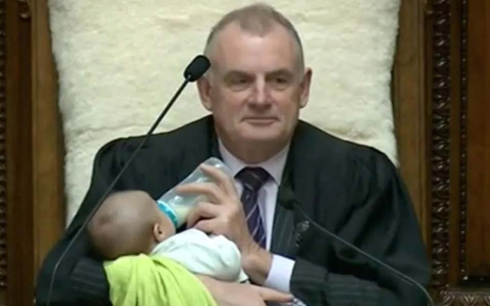 New Zealand's parliament speaker becomes baby sitter, feeds milk to baby of MP during debate
