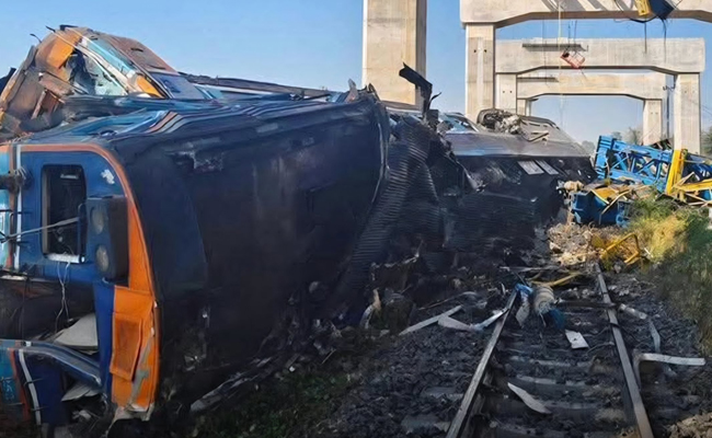 Construction crane falls on passenger train in northeastern Thailand, killing at least 12 people